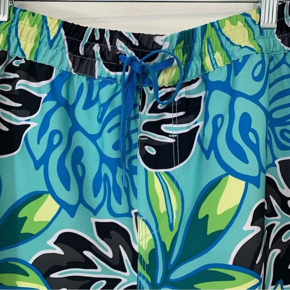 Hurley Board Shorts Men Large Blue Tropical Print Stretch Pockets Surf Swim - Picture 2 of 11